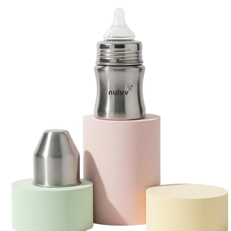 Nuluv Nourish+ Stainless Steel Wide Neck Feeding Bottle 125ml with Anti-Colic Silicone Nipple - Image 1
